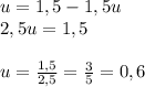 u=1,5-1,5u \\ 2,5u=1,5 \\ \\ u= \frac{1,5}{2,5}= \frac{3}{5}=0,6