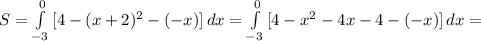 S= \int\limits^0_{-3} {[4-(x+2)^{2}-(-x)]} \, dx = \int\limits^0_{-3} {[4-x^{2}-4x-4-(-x)]} \, dx =