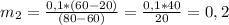 m_{2} = \frac{ 0,1 *(60-20) }{(80-60)} = \frac{0,1*40}{20} = 0,2