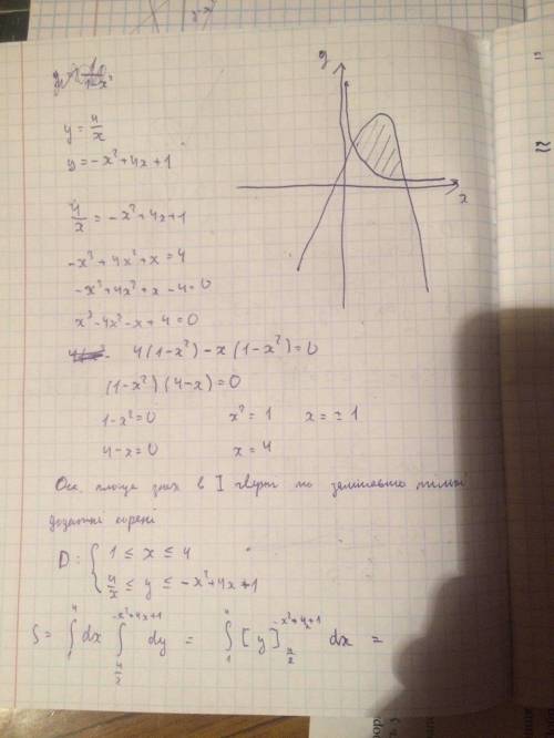 Найдите площадь фигуры, ограниченной линиями графиком функции , при x> 0, параболой