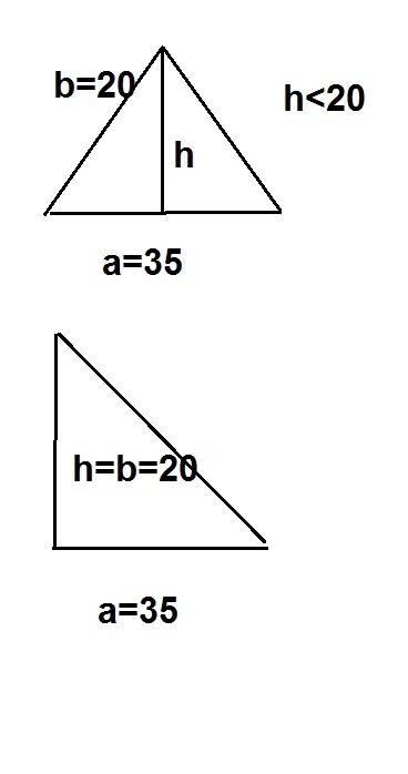 А) если сторону треугольника равны 20 и 35 см. какое максимальное значение может принимать его площа