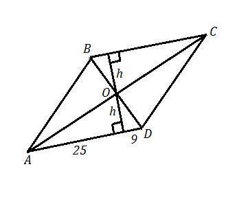 30 перпендикуляр, що опущений з точки перетину діагоналей ромба на його сторону, ділить її на відрі