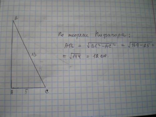 Найти катет прямоугольного треугольника, если гипонуза и на другой катет соответственно равны 13 см