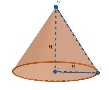 Здравствуйте Данный прямоугольный треугольник вращается вокруг стороны UV и образует конус.Отметь пр