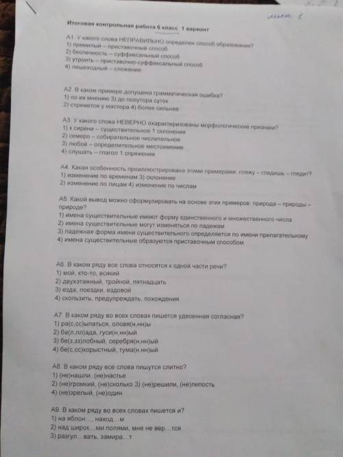 Здравствуйте решите пол годовую контрольную по русскому языку шестого класса