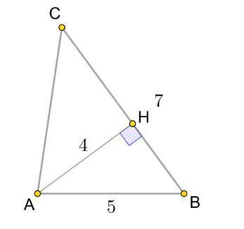  Найдите площадь треугольника, изображенного на рисунке (ah=4,ab=5,cb=7) 