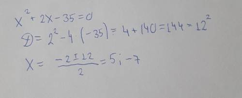  Розвязати через дискриминант : x²+2x-35=0 