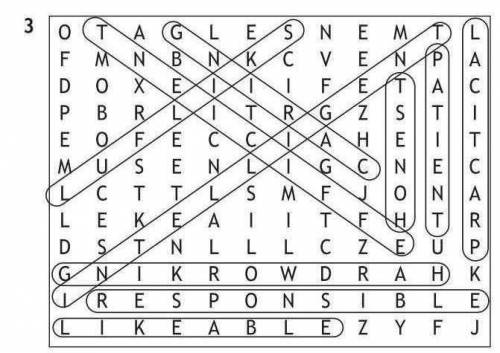 Find ten character qualities in the grid below 