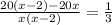 \frac{20(x-2) - 20x}{x(x-2)} = \frac{1}{3}
