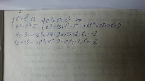 Реши систему уравнений методом алгебраического сложения: {t2+c2=13t2−c2=5