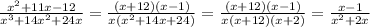 \frac{x^{2}+11x-12}{x^{3}+14x^{2} +24x}=\frac{(x+12)(x-1)}{x(x^{2}+14x+24) }=\frac{(x+12)(x-1)}{x(x+12)(x+2)}=\frac{x-1}{x^{2}+2x}