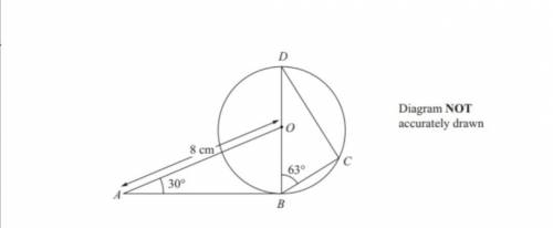 B, C, D точки на кругу. О центр BOD диаметр AB это тангенст на круг, с точки В Найдите BC