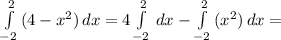 \int\limits^2_{-2} {(4-x^{2}) } \, dx = 4\int\limits^2_{-2} { } \, dx - \int\limits^2_{-2} {(x^{2}) } \, dx =