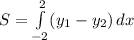 S = \int\limits^2_{-2}( {y_{1} -y_{2} )} \, dx