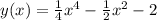 y(x)=\frac{1}{4} x^4-\frac{1}{2} x^2-2