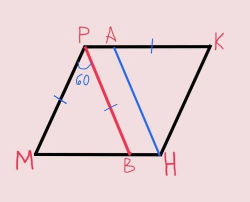на сторонах PK и MH параллелограмма MPKH взяты точки A и B соответственно , MP=PB=AK , угол MPB =60°