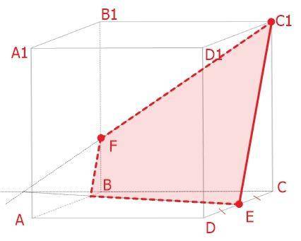Постройте сечение куба ABCDA1B1C1D1 плоскостью, проходящей через вершину C1 и точки E и F, которые п