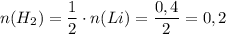 n(H_2)=\dfrac{1}{2}\cdot n(Li)=\dfrac{0,4}{2}=0,2