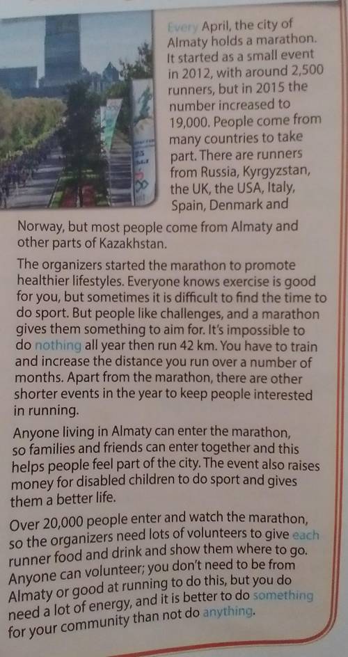 2 Read the text again and choose the correct answers.1 How long is a marathon?a 42 km b 45 km c 50 k