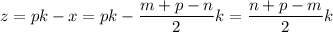 z=pk-x=pk-\dfrac{m+p-n}{2}k=\dfrac{n+p-m}{2}k