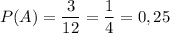 \displaystyle P(A)= \frac{3}{12} = \frac{1}{4} =0,25
