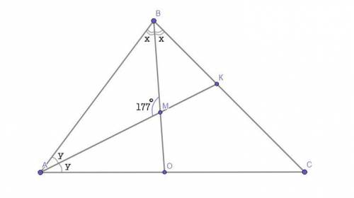 Биссектрисы треугольника пересекаются в точке м