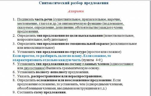 План синтаксического разбора сложного предложения 6 класс