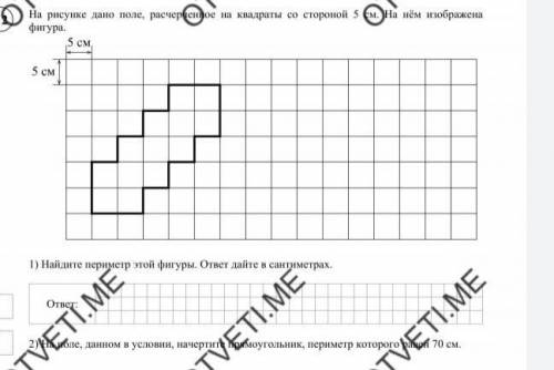 На рисунке дано поле расчерченное на квадраты со стороной 5 см и 3 см