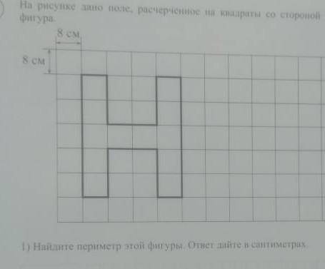 На рисунке дано поле расчерченное на квадраты со стороной 5 см и 3 см