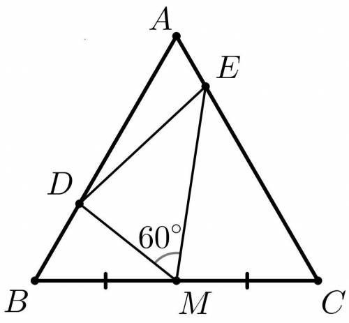 Внутри треугольника авс. M середина BC равностороннего треугольника. На сторонах АВ И АС треугольника АВС. Точки d и e середины сторон ab и BC треугольника ABC. Треугольник из Середин сторон треугольника.