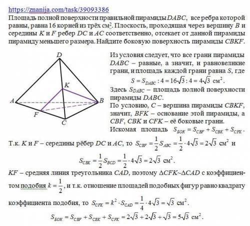 Площадь основания правильной пирамиды