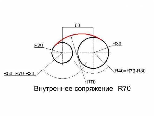 Дано 2 окружности. Сопряжение между окружностей r1 30 r2 15 h 25 i 60 r 70. Внутреннее сопряжение r 10. Сопряжение r1 30 r2 20 r3. Начертить окружность диаметром 60.