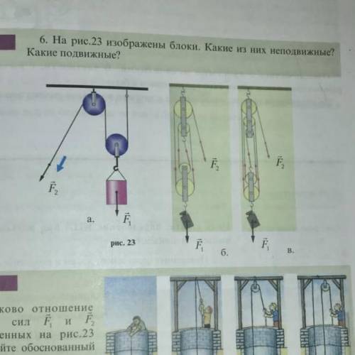 Определи в какой из систем неподвижных блоков изображенных на рисунках надо приложить большую силу