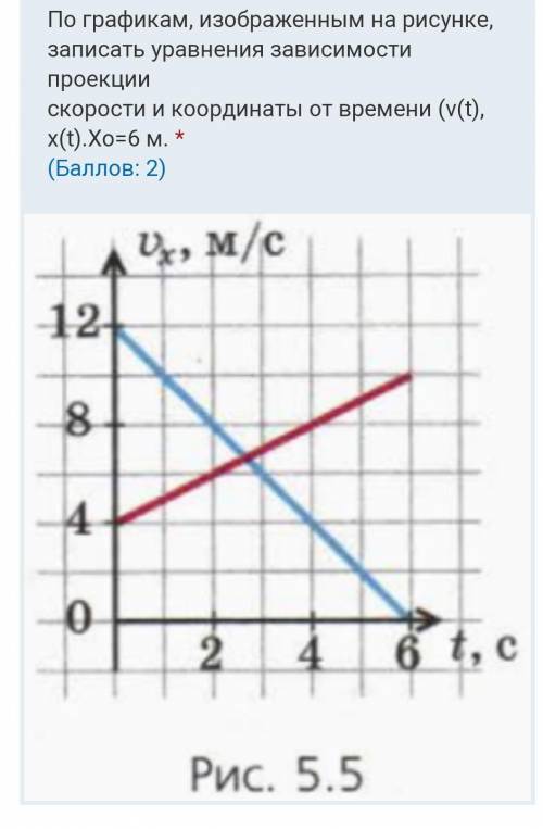 По графикам изображенным на рисунке запишите уравнения зависимости проекции скорости и координаты от