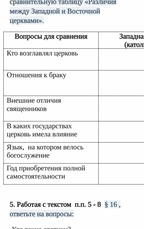 Заполните сравнительную таблицу история 5 класс. Различия между Западной и Восточной церквами таблица. Сравнительная таблица различия между Западной и Восточной церквами. Заполните сравнительную таблицу. Сравнительная таблица Деловые и личные отношения.