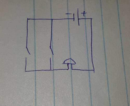 Схема соединения гальванического элемента звонка и двух кнопок расположенных так чтобы можно было по