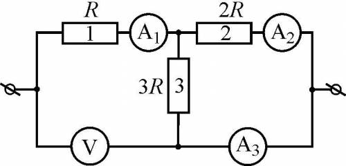 На рисунке представлена схема электрической цепи состоящей из трех резисторов