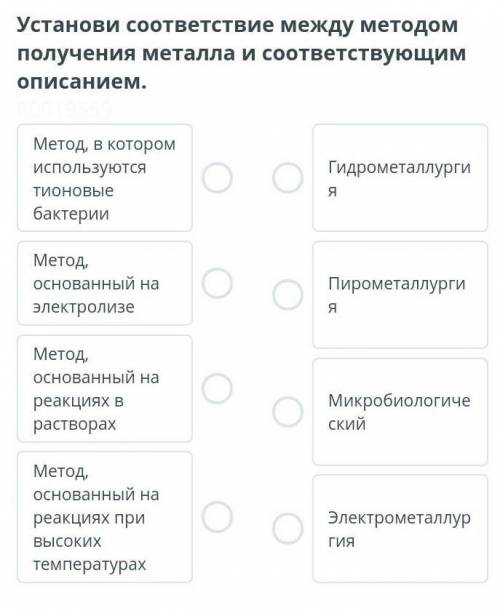 Установите соответствие между способами получения металлов