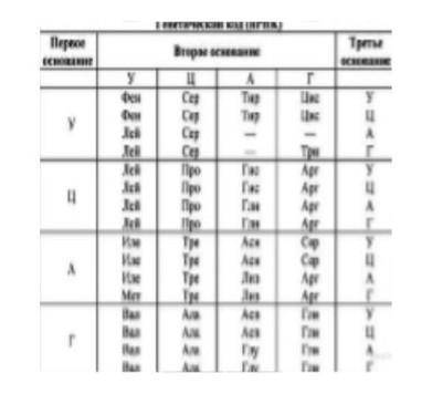 Триплет 5. Цепь ИРНК 5’- ЦГААГГУГАЦААУГУ-3’ построить ТРНК.