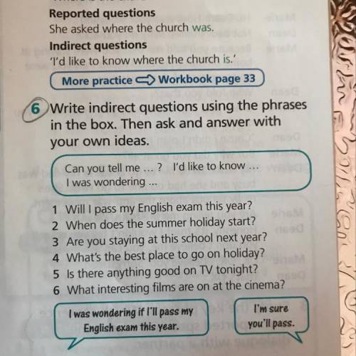 Ask and answer questions using. Write indirect questions.. Ask and answer questions using the. Indirect questions idea. Answer the questions. Use the information from the Box.