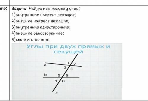 Углы внутренние накрест лежащие и внутренние односторонние углы на рисунке 72