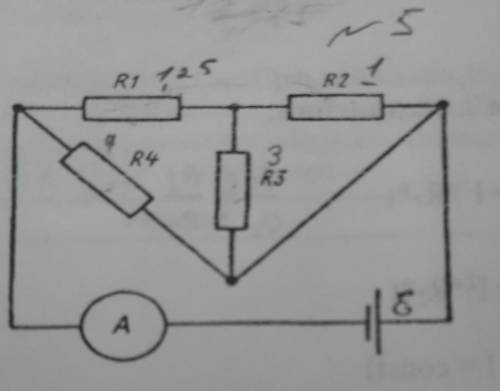 В цепи изображенной на рисунке амперметр показывает 1 а к каким точкам 4 в