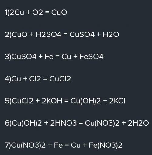 Осуществите цепочки превращений CuSO4 - Cu - CuO - CuCI2.