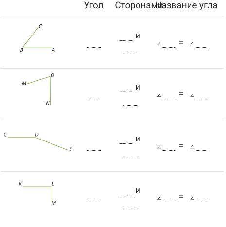 Где вершина угла. Запиши все углы вершина о углы в е д с а.