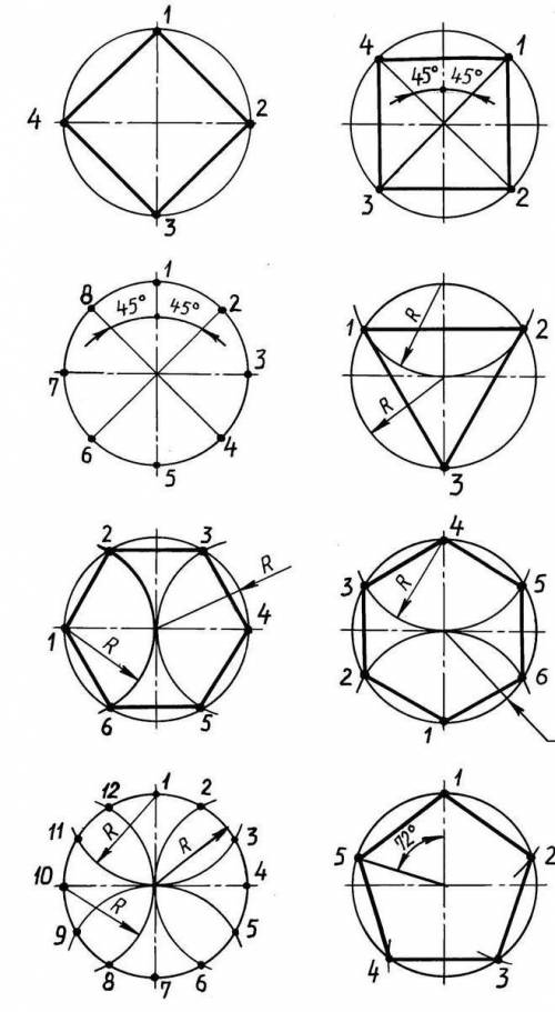 Как нарисовать 12 угольник в окружности циркулем на