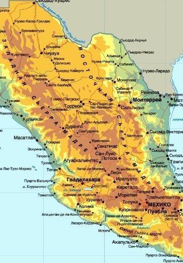 Мексиканское нагорье на карте северной америки контурная карта