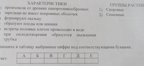 Установите соответствие между отделами растений. Установите соответствие между характеристиками и группами растений.