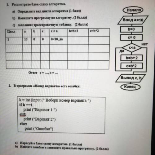 Выберите трассировочную таблицу соответствующую данной блок схеме