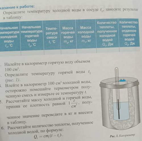 В калориметр налили некоторое количество горячей и холодной воды на рисунке представлены