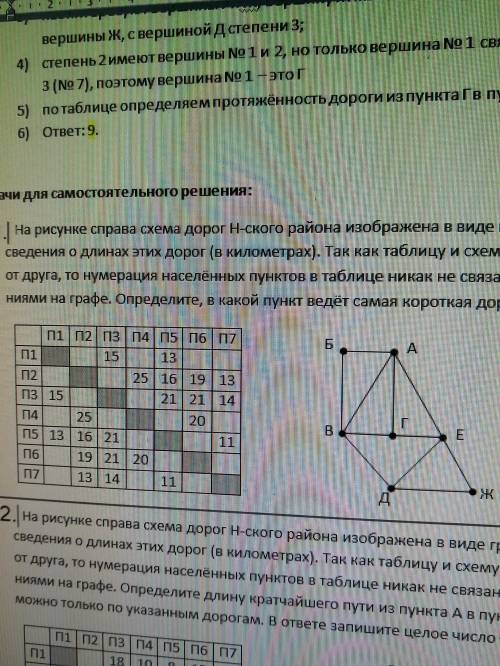 На рисунке схема дорог нского района изображена в виде графа в таблице содержатся